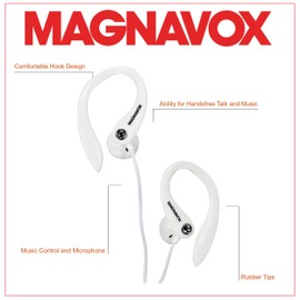 Magnavox White Earhook Headphones with Microphone MHP4854WT