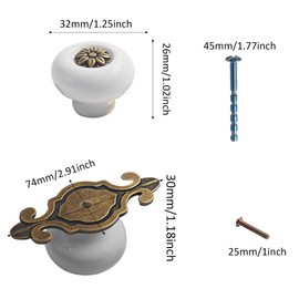 AUXBC 5Pcs Vintage Retro Ceramic Knobs with Zinc Alloy Backplates, Mushroom Shape Pull Handles, Antique Drawer Pull Handles for Dresser Cupboard Cabinet Wardrobe(Bronze+White)