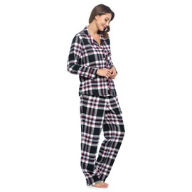 Ashford & Brooks Women's Flannel Plaid Pajamas Long Sleeve Button Down Pj Set, Black/Pink Plaid, 3X-Large