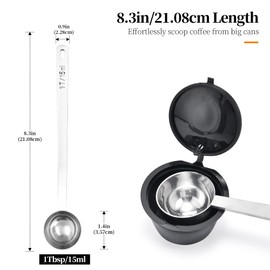 Lilybeam Long Handle Coffee Scoop: 8.3 Inch 18/8 Stainless Steel 1 Tablespoon Metal Measuring Spoon Tbsp Scoop for Coffee Beans, Grounds Coffee, Coffee Powder, Tea, Tall Jars (1Tbsp/15ml)