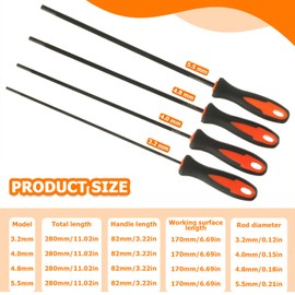 HUAREW Set of 4 file for chainsaw, file, chainsaw file, file set with handle, there are 4 sizes of 3.2 mm, 4.0 mm, 4.8 mm, 5.5 mm, suitable for chainsaws
