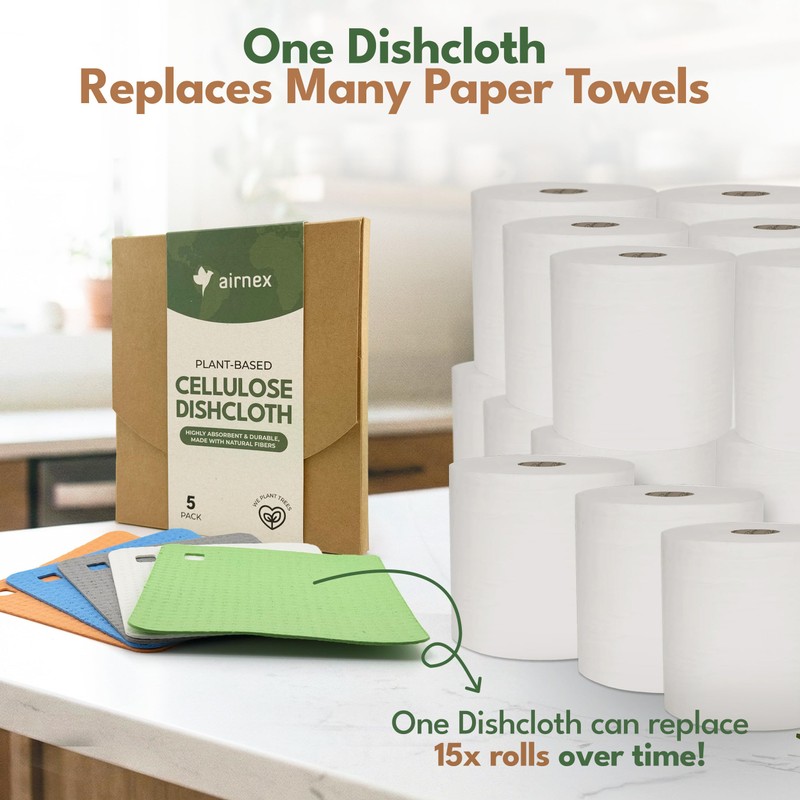 AIRNEX 5 Pack Swedish Dishcloths for Kitchen - Eco-Concious Reusable