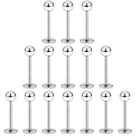Dyknasz 15PCS 20G Stainless Steel Lip Rings Labret Studs Piercing Monroe Studs Ear Tragus Helix Cartilage Earring Jewelry 8mm Bar Length Silvertone for Women Men
