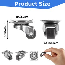 Pack of 8 Small Furniture Castors, 360 Degree Small Castors, 12 mm, Wheels for Furniture, Small, Transport Castors, Universal Wheels, Universal Rotating Castors with Screws for Small Furniture, Table