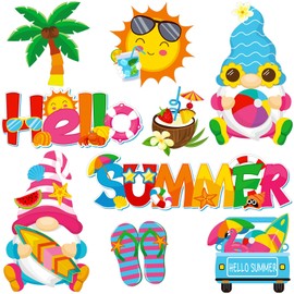 Saysurey 9 Pieces Summer Magnets Summer Fridge Magnet Decals Gnomes Flip Flop Beach Magnetic Stickers for Hawaiian Beach Pool Party Refrigerator Metal Garage Car Door Decorations