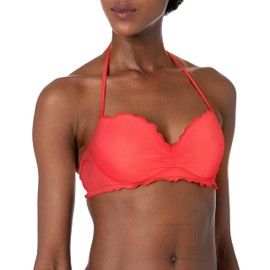 COCO RAVE Women's Standard Bandeau Bikini top Swimsuit with Ruffle, Say Anything Red, 34C