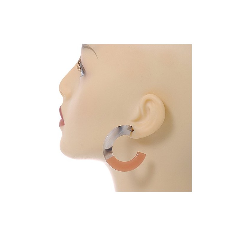 40mm Trendy Marble Grey/Light Coral Acrylic/Plastic/Resin Half Hoop, Geometric Earrings