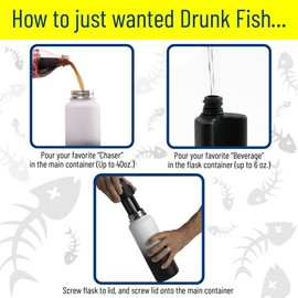 Drunk Fish Bottle & Lid with Extra Flask | Stainless Steel with Double Wall Vacuum Insulation Bottle, Lid & Flask | Concealed Flask for Spirits Camouflage | Secret Spirits Container