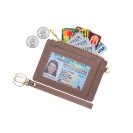 Wikavanli Women Slim Rfid Blocking Credit Card Case Holder Wristlet Zip ID Case Wallet Small Compact Leather Wallet Coin Purse with Keychain, Camel, Small Fashion Wallet