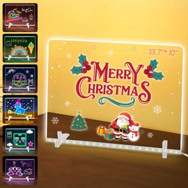 Dollox Interactive LED Note Board – 13.7x10 Inch Illuminated Dry Erase Board with 7 Colors, 4 Light Settings – Includes Adapter, Hanging Chain, Markers & Stand