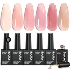 Beetles Nude Gel Nail Polish Set - 6 Colors Nude Pink Brown Neutral Jelly Gel Polish Kit Sheer Translucent Effect Soak Off UV Nail Art Design Drunken Rose Collection Manicure Gift for Women