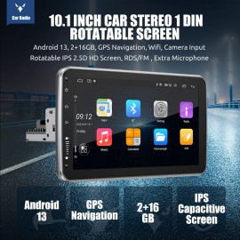 ESSGOO 10.1'' Touch Screen Single 1 DIN Android 13 Rotatable Car Stereo Radio GPS Wifi