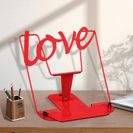 Honagu Adjustable Metal Book Holder, Reading Stand for Documents, Typing Stand for Cookbooks, Textbooks, Tablets, Music Books (Red)