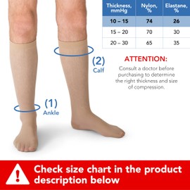 3D Ortho Calf Compression Socks, 10-15 mmHg, Knee highs for men ,Medical Stockings with Closed Toe, made with Elastane, Leg Compression, Perfect for Knee Support, Relieve Varicose Veins, A6570 (Beige, L)