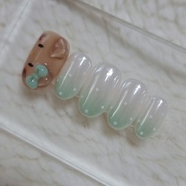 Green Jade Glazed Handmade Nail Tips - Short Square / 그린 옥 글레이즈드 수제네일팁 - 숏스퀘어