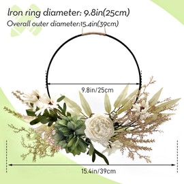 Door Wreath Decoration, Artificial Flowers Camellia Rose Wreath All Year Round Garland Welcome Door Wreath Autumn Wall Wreath Metal Decorative Rings for Easter Wedding Living Room Wedding (D)