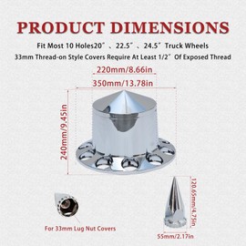 4 Pack of Rear Chrome Spiked Axle Wheel Cover Combo Kit ABS Plastic Removable Wheel Hub Caps with 33mm Thread-On Spiked Lug Nut Covers for Semi Trucks (Rear 4)