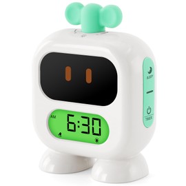 Seucasu Kids Alarm Clock Ok to Wake with Green Light Red Light, Nap Timer, Robot Toddler Sleep Training Clock for Children (Green)