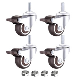 Zalslei M8 Caster Screw-type Free-To-Go Caster with Brake, Wheel Diameter 1.25 inches (32 mm) (1.25 inch), Load Capacity: 132.0 lbs (64 kg), 360 Degree Rotation, Silent, Set of 4, Screw-in Casters
