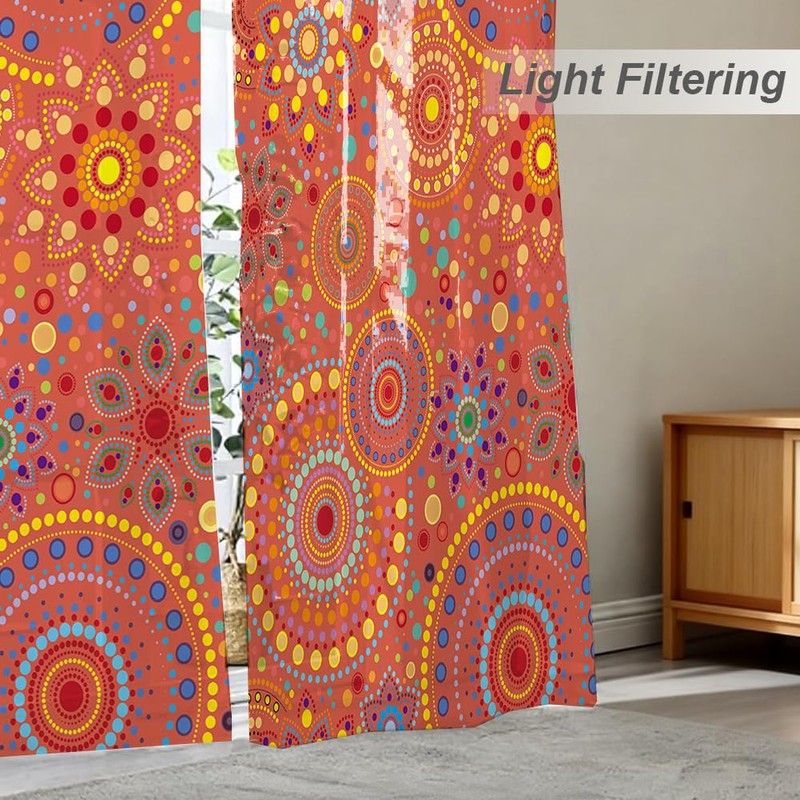 DOODLREAM Bohemian Circle Pattern Sheer Curtains 132 x 213 cm