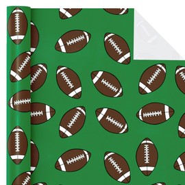 WRAPAHOLIC Football Wrapping Paper Roll - Mini Roll - 17 Inch x 9.8 Feet - Sports Green Rugby Ball Design, Perfect for Boys Birthday, Super Bowl