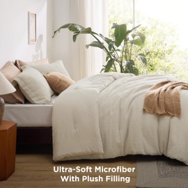 Bedsure Waffle Comforter Set Full, Soft and Breathable Linen Bedding Comforter Set, 3 Pieces, 1 Waffle Weave Comforter (82"x86") and 2 Pillow Shams (20"x26"+2")