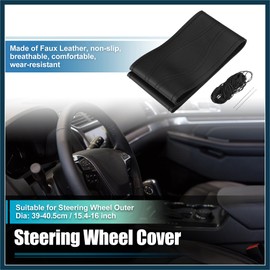 TUCKBOLD Car Hand Sewn Steering Wheel Cover Stitch Fit 15.4-16 Inch Black Automotive Parts