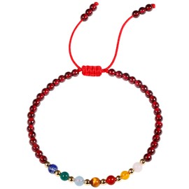 Jewever 7 Chakra Bracelets for Women Real Stone Lucky Rope Crystal Bead Bracelet Crystals and Healing Stones Jewelry Birthday Gifts (Garnet)