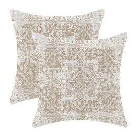 AEIOAE Set di 2 federe per cuscini in stile bohémien, 45 x 45 cm, motivo tappeto marrone, beige, bianco, design etnico, decorativo, per esterni, quadrate, in lino, per casa, divano, letto