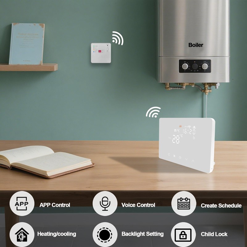 KETOTEK Smart Wireless Thermostat with RF Receiver for Boiler, Compatible