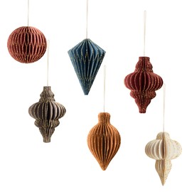 AOBKIAT Christmas Decorations Christmas Decoration, Red Brown Paper Ornaments for Christmas Tree, Pack of 6 3D Mini Paper Honeycomb with Glitter Edge, for Christmas Wreath, New Year's Eve, Home Decoration
