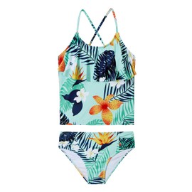 Century Star Girls Tankini Swimsuits Two Piece Bathing Suit Hawaiian Charlotte Flounce Swimwear Kids Cyan Orange Flower 14-15 Years