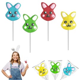 Happy Easter Bunnies Lollipops Suckers, Colorful Easter Eggs, Yellow Rabbit, Orange Carrot Designs Fat-Free, Individually Wrapped Pops (36-Pack)