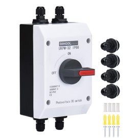 DIHOOL Solar Disconnect Switch,32 Amp DC1200V 4P Isolator,IP66 Outdoor,Cable Glands for 7-13 AWG Wire