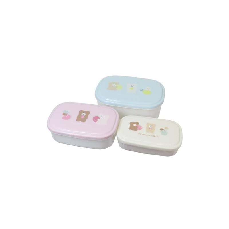 Hokkori Mokomocha Antibacterial 3P Nesting Lunch Box, Rectangle