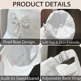 Busnos Coquette Baseball Hat Bow Baseball Cap Cute Distressed Cap Black Ponytail Hat for Women Funny Trucker Hats for Women