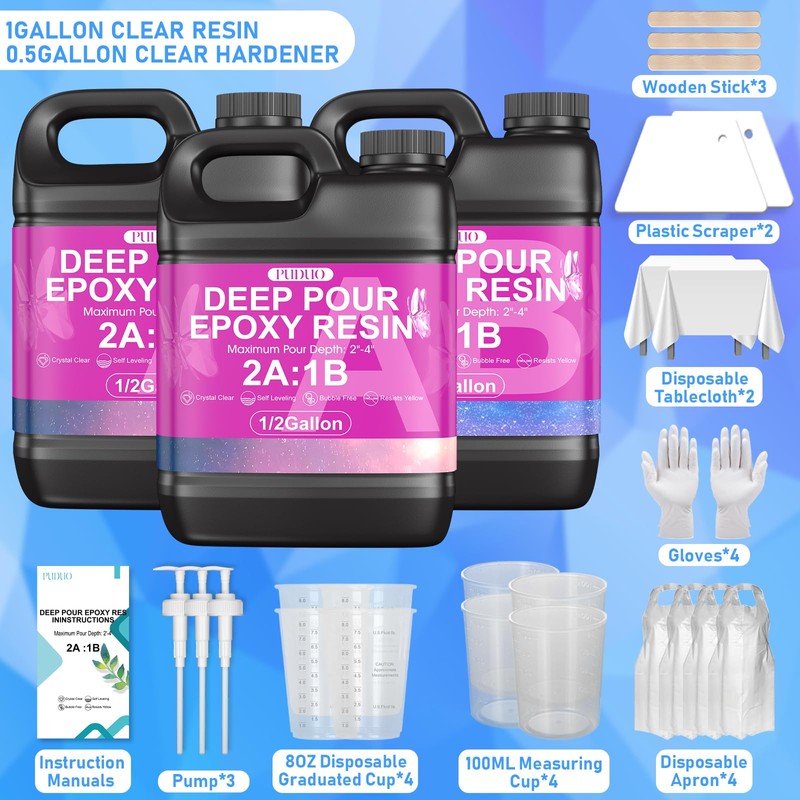 Puduo Deep Pour Epoxy Resin 1.5 Gallon Kit, 2-4 inch