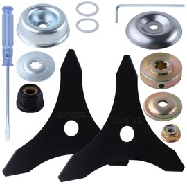 LEONTOOL 10" x 3 Teeth Brush Cutter Blades for Weedeater, 2 Set Manganese Steel Trimmer Blade with Blade Adapter Kit for 25.4 or 20mm Arbor - Compatible with Husqvarna, Ego, Oregon, Hitachi