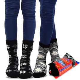TeeHee Super Warm Brushed Thermal Crew Socks 2 Pairs Pair (9-11, Deer and Snow Flake)