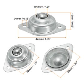 PATIKIL Roller Ball Transfer Bearing 1/2", 6 Pack Load 15lbs Flange Mounted Carbon Steel Rotation Caster Unit for Conveyor Roller Stand Transmission