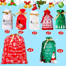 Funnlot Christmas G-ift Bags,39 pcs Christmas Bags for Presents,Christams G-ift Bags with Drawstrings for Presents,Xmas G-ft Assorted Sizes Christmas Wrapping Bags with Drawstring