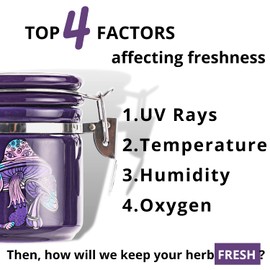Mushroom Smell Proof Container Half Oz (250ml), Separate Space for Humidity Pack To Keep Herbs Fresh For Months - Cute Girly Stash Jar, Smell Proof Case Airtight Storage Holder Accessories - Purple