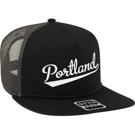 NOFO Clothing Co Portland Script Baseball Font Snapback Trucker Hat, Black/Charcoal Grey