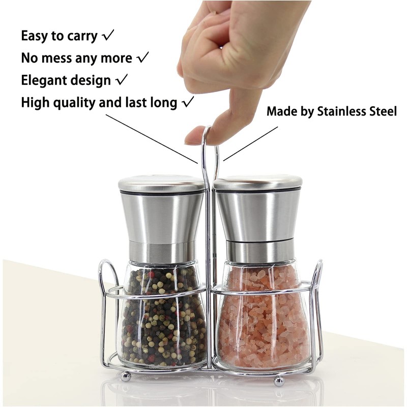 Premium Stainless Steel Salt and Pepper Grinder Set - Short