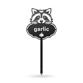 Rocky The Raccoon Seed & Plant Markers – Cute Metal Garden Labels for Herbs & Vegetables (GARLIC-B-6X13)