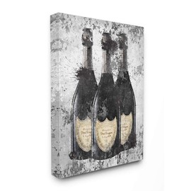 Stupell Industries Champagne Bottles Grey Gold Ink Illustration Canvas Wall Art, 16 x 20, Design by Artist Amanda Greenwood