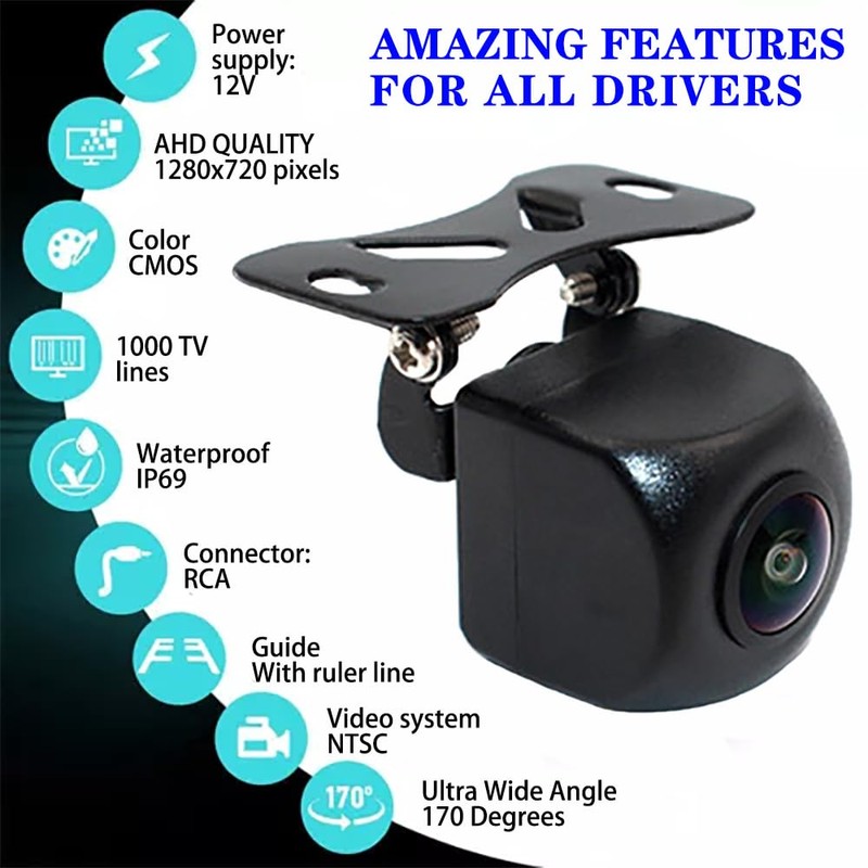 Backup Camera AHD 720P Metal 170 Degree Wide Angle Night