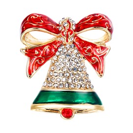 Ever Faith Austrian Crystal Lovely Jingle Bell Fuchsia Bow Brooch Clear Gold-Tone