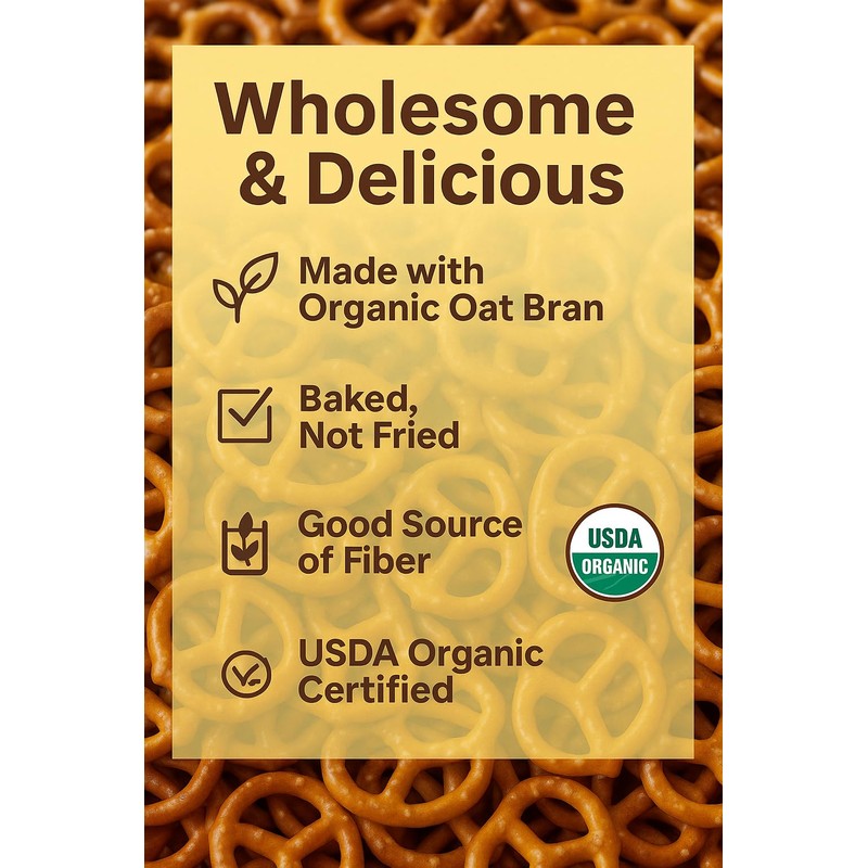 Organic Oat Bran Pretzels, Salted, 8 oz, USDA Organic, Kosher,