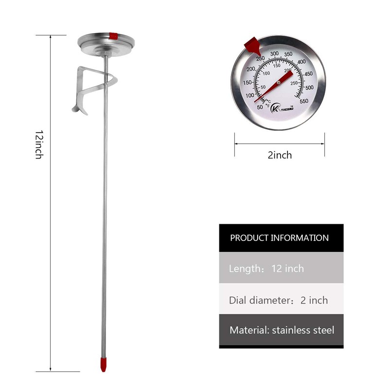KT THERMO Deep Fry Thermometer with Instant Read,Oil Thermometer(2-Pack),12” Stainless